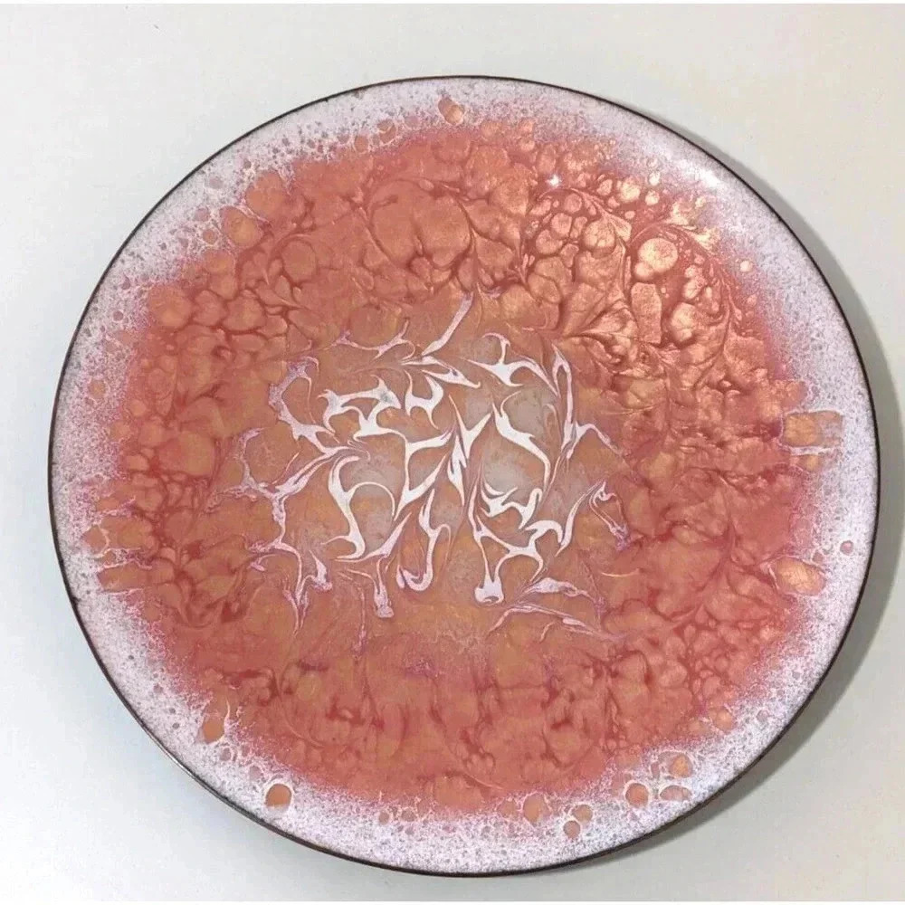Hilly North Carolina Pink Orange White Marbled Enameled Copper Art Plate